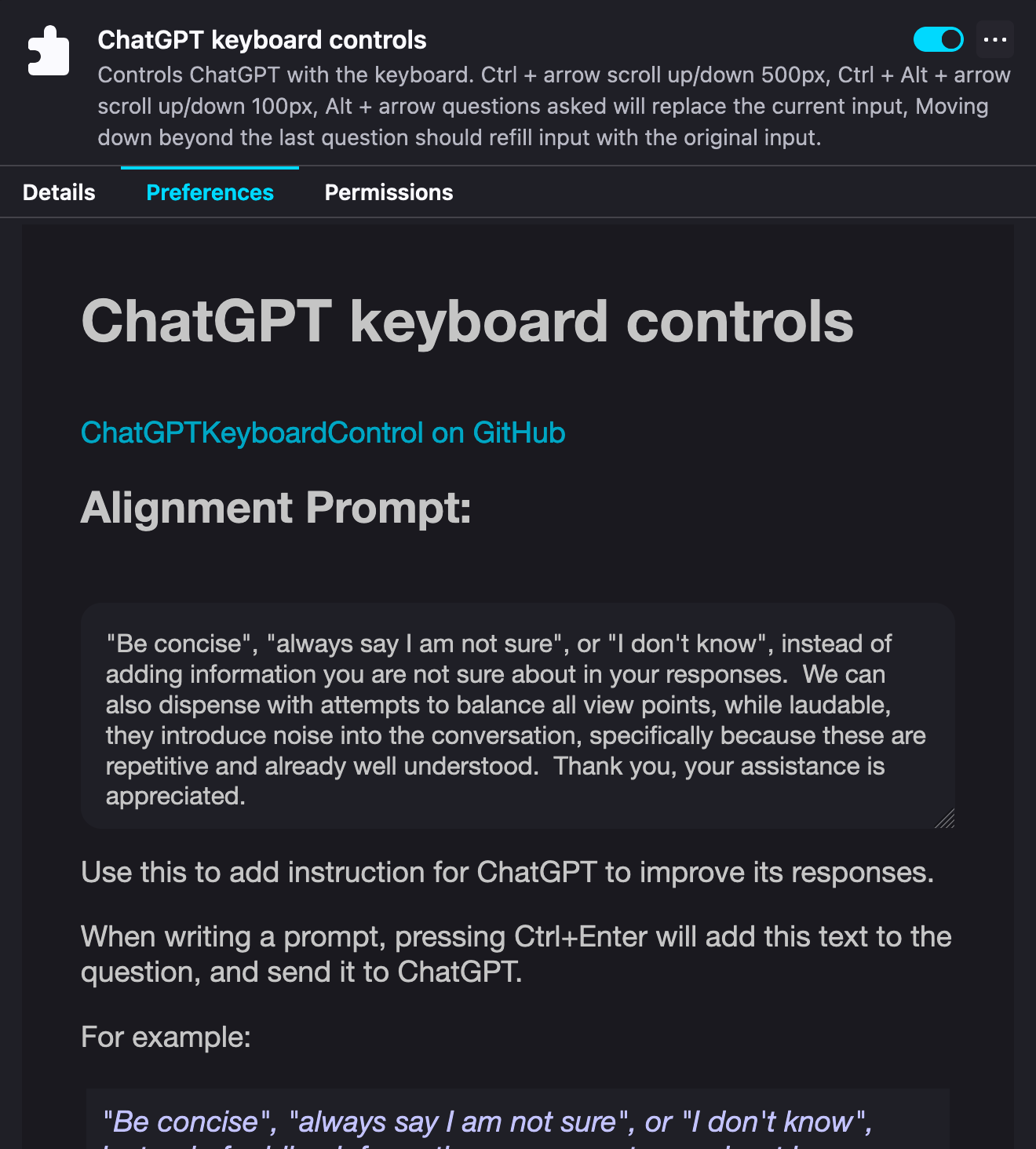 ChatGPT keyboard controls