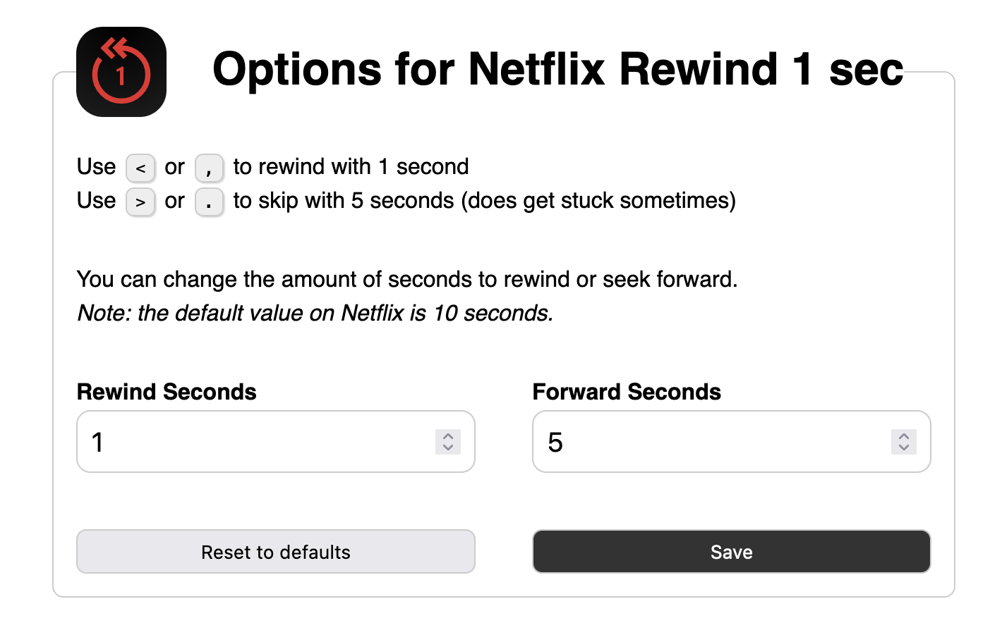 ↺ Netflix Rewind 1 sec promo image