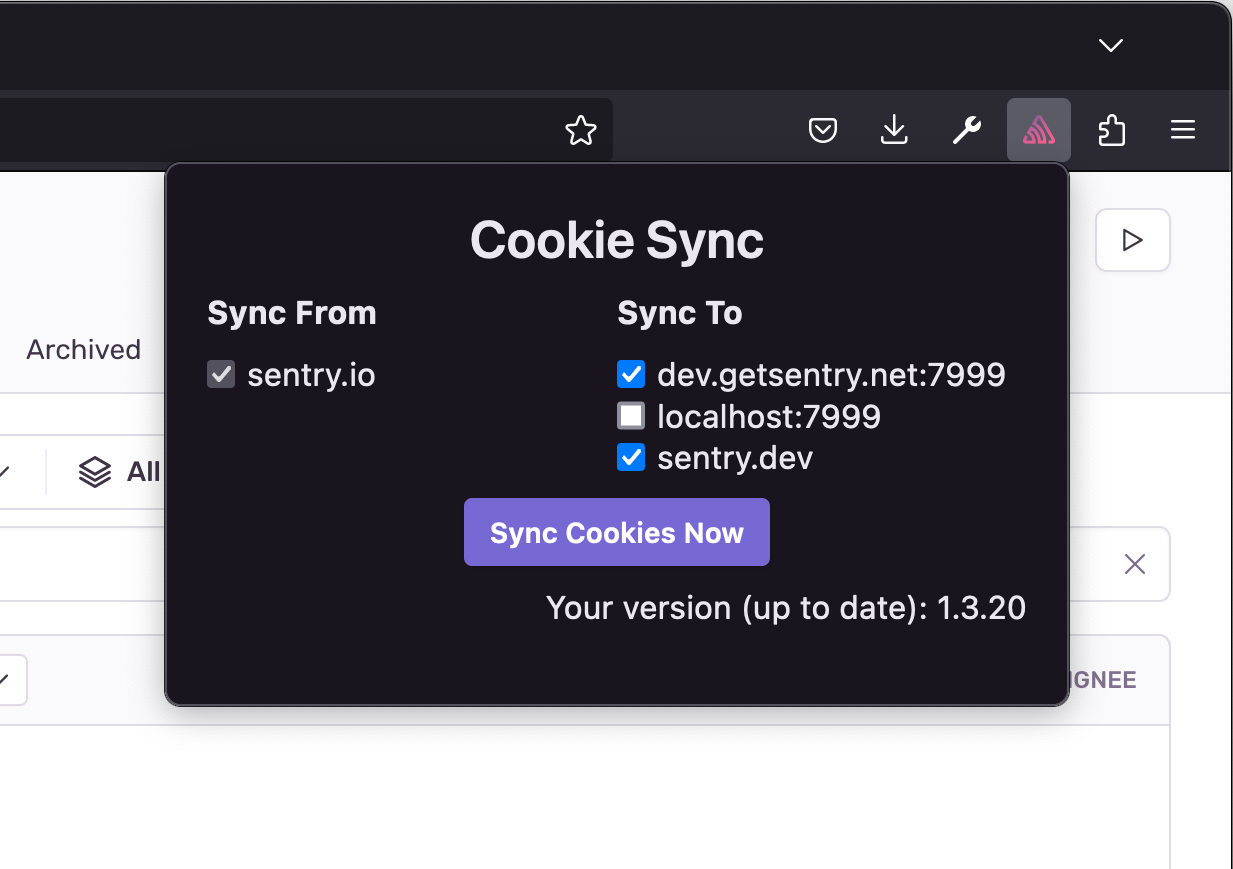 Sentry Cookie Sync