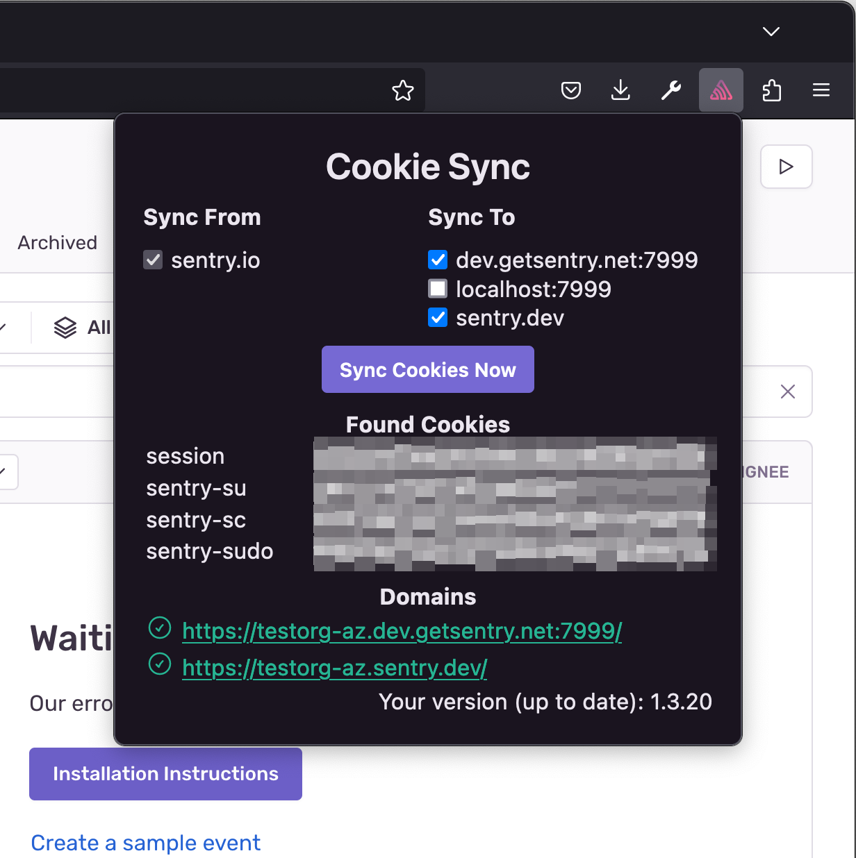 Sentry Cookie Sync