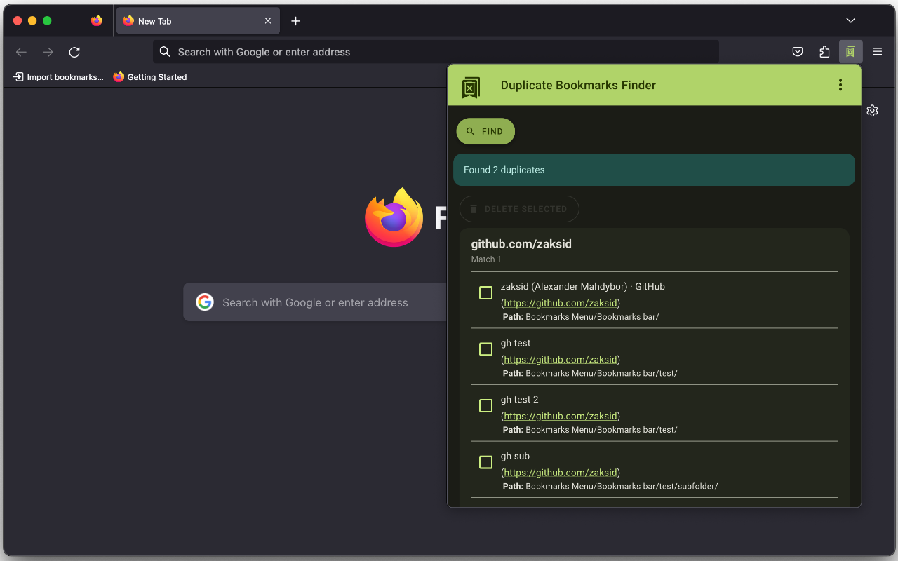 Duplicate Bookmarks Finder