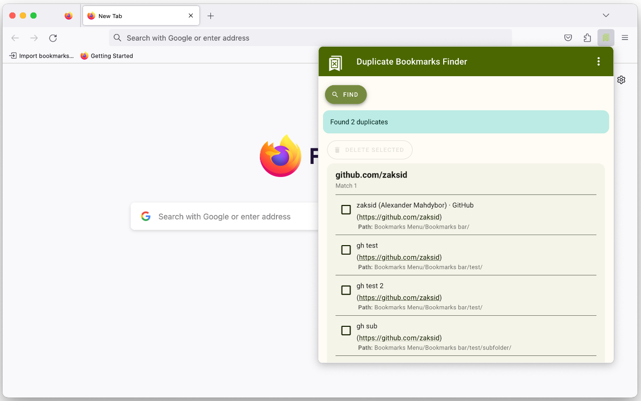 Duplicate Bookmarks Finder
