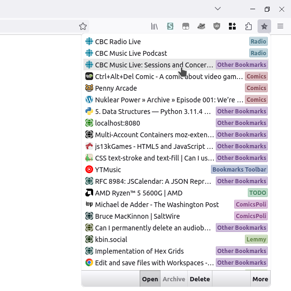 Recent Bookmarks Popup