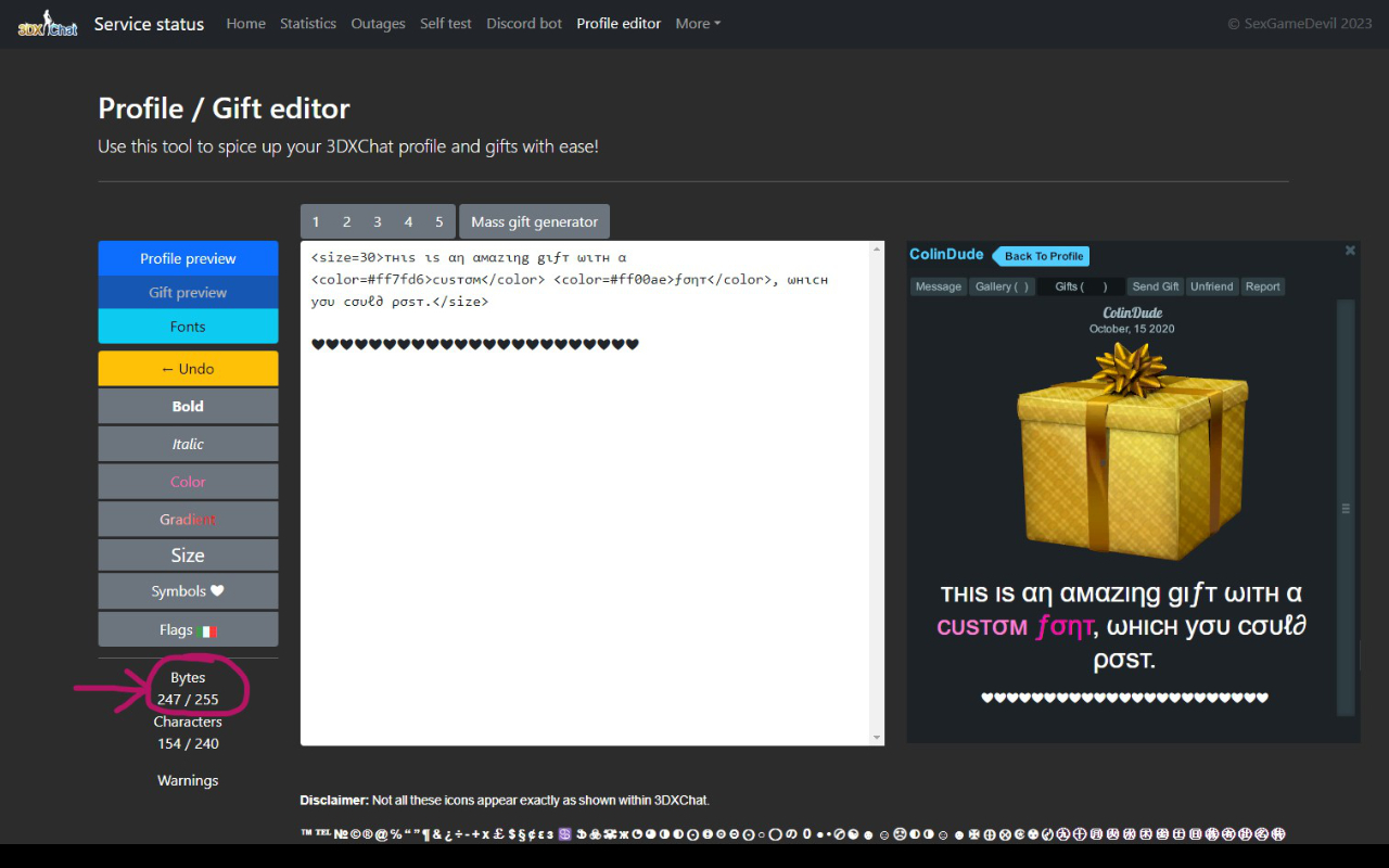 3DX Chat - Profile / Gift Editor Enhancer