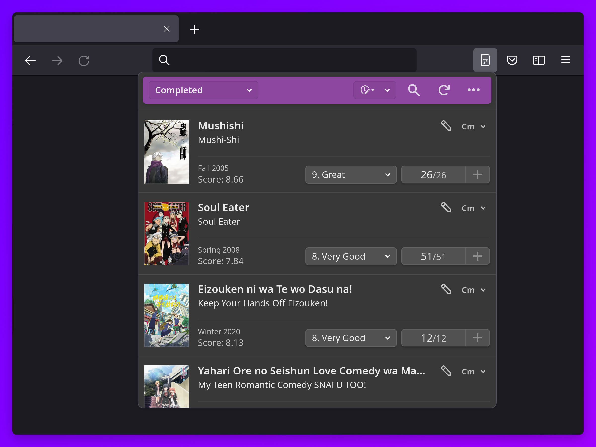 Anime List Popup