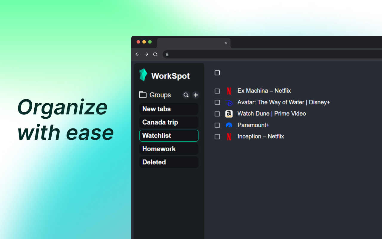 WorkSpot Tab Manager