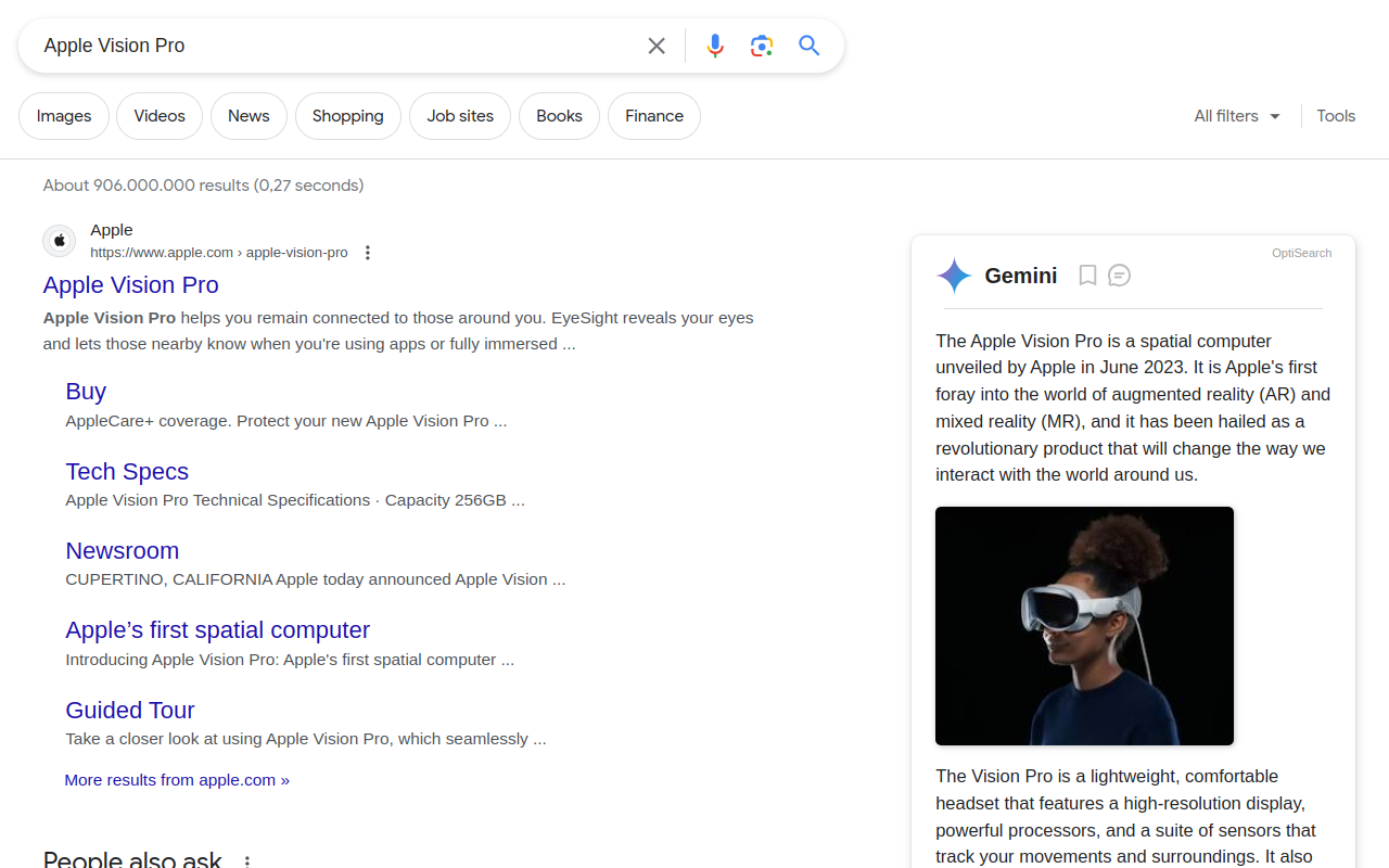Gemini next to Google results