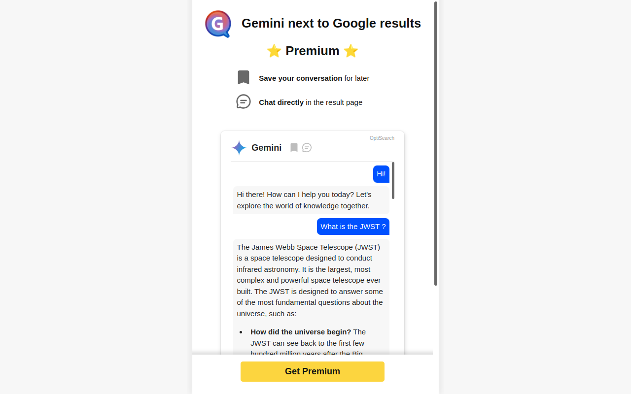 Gemini next to Google results