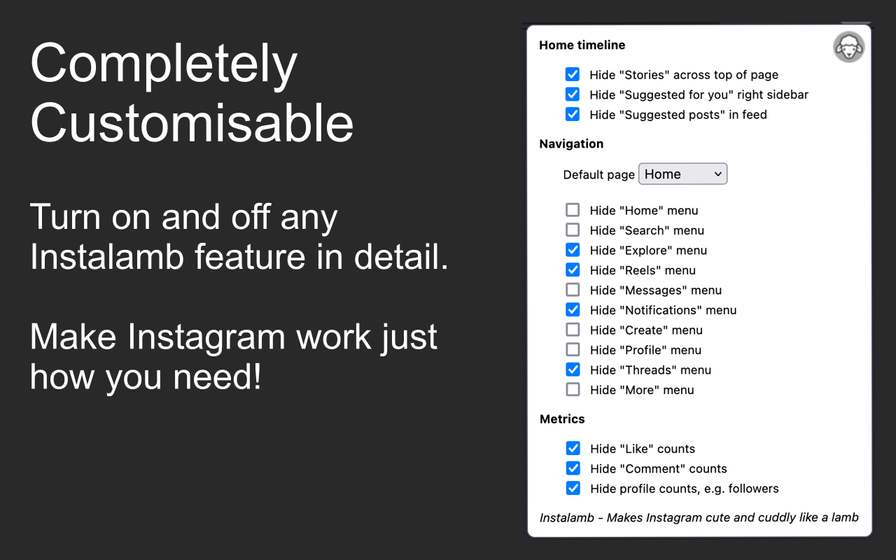 Instalamb - control what Instagram feeds you!