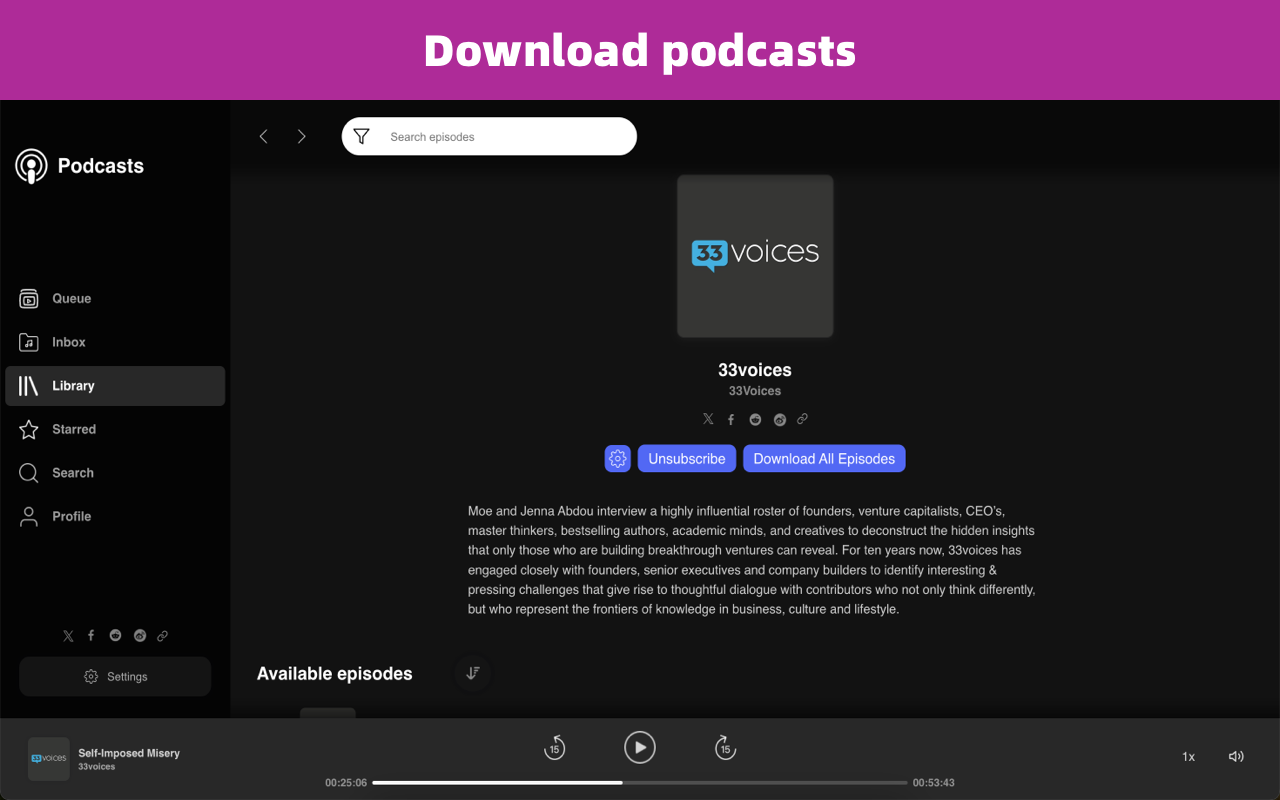 Podcasts - A podcast player and downloader