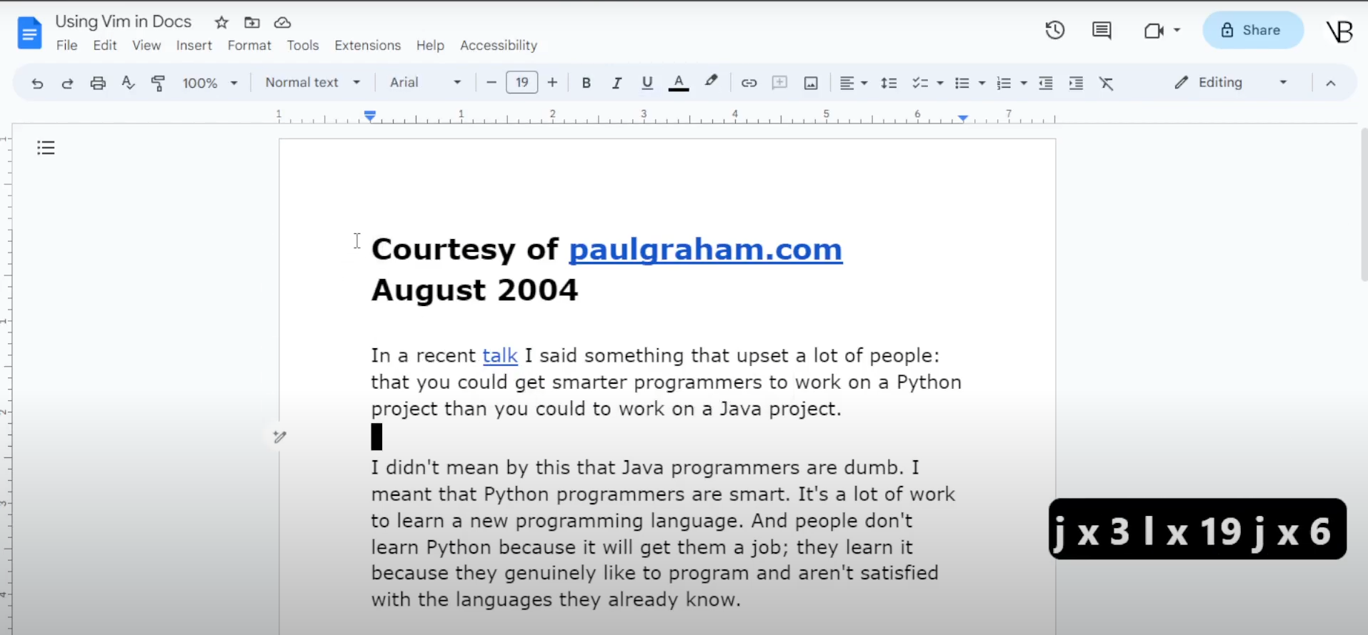 Vim for Google Docs