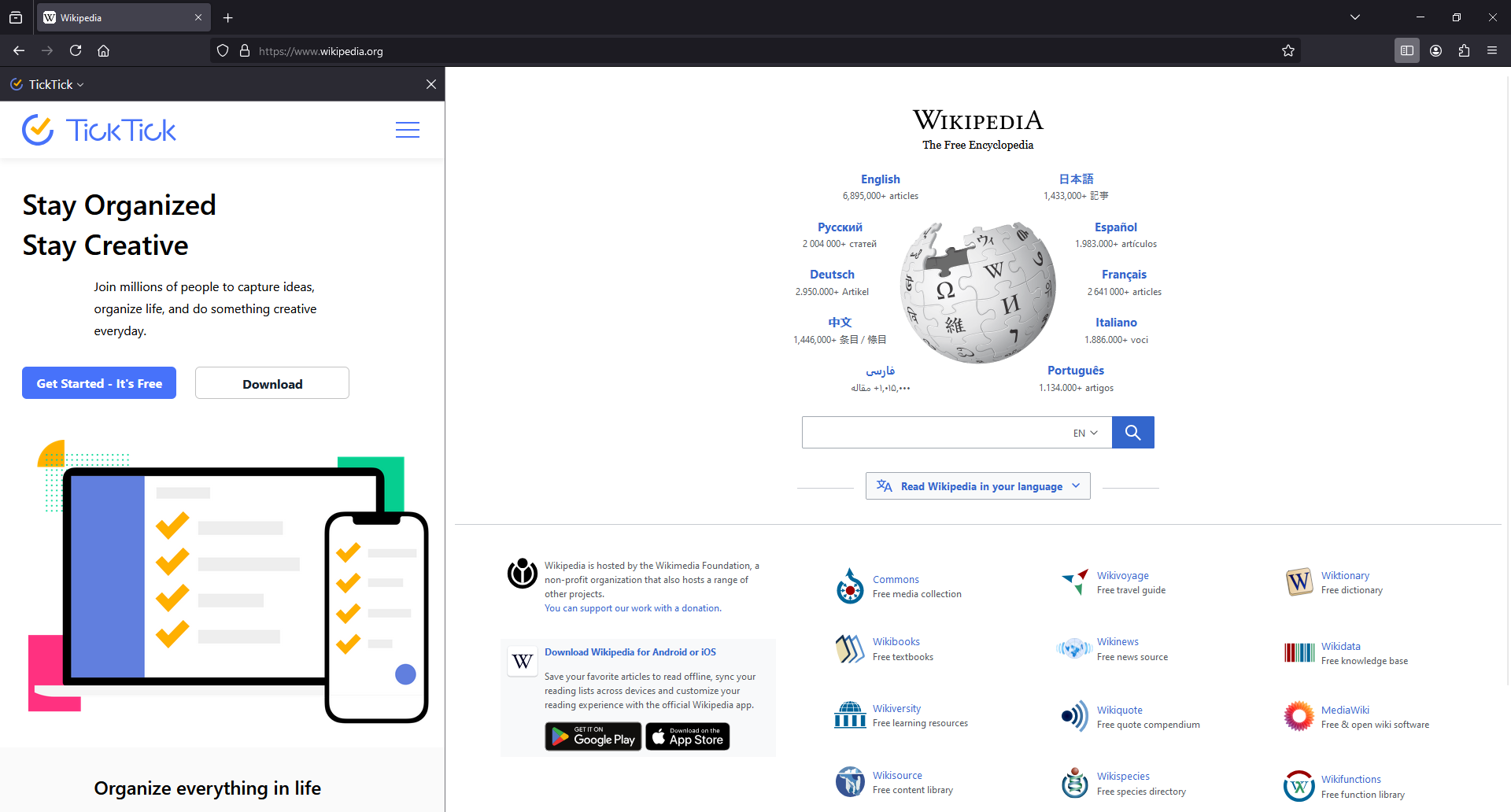 TickTick in Sidebar