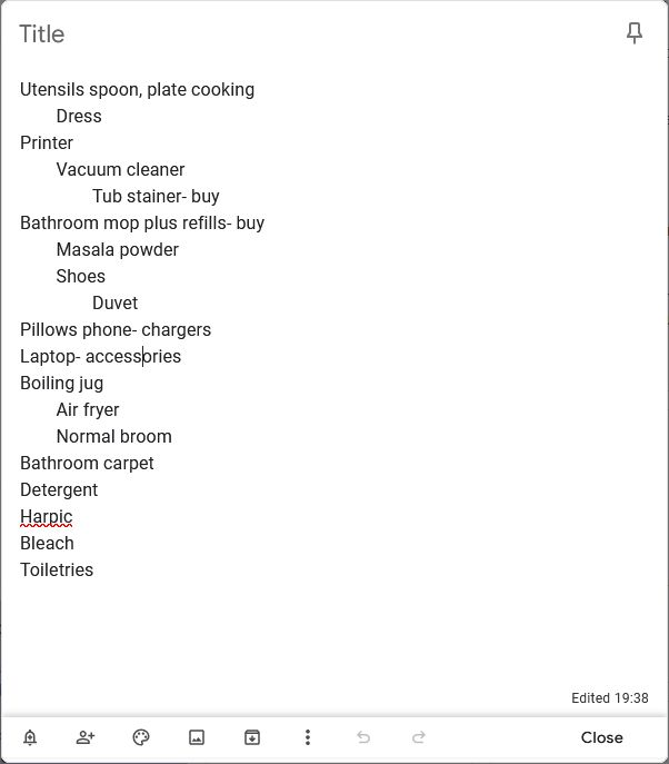 Input Tab in Google Keep