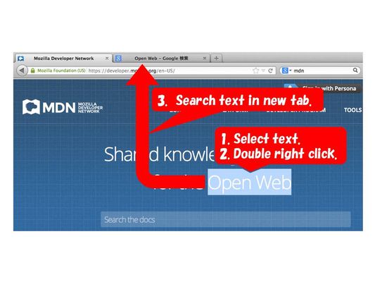Search selected text in new tab by double right click!