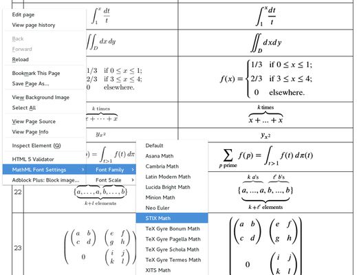 MathML Font Settings Screenshot of the torture test with font-family: STIX Math