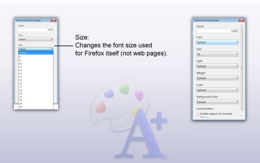 FREE ADD-ON for FIREFOX: Theme Font & Size Changer 6.2 by Baris Derin,  Access Firefox Project Theme Font & Size Changer …