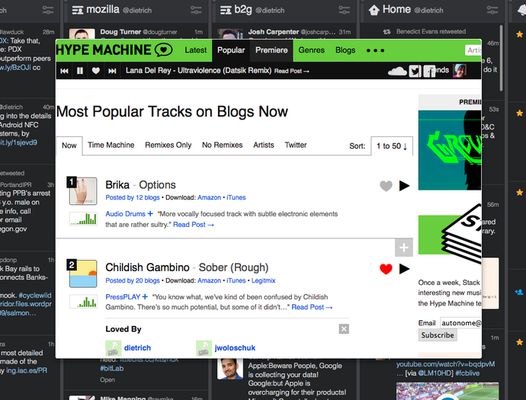 Peeking at Hype Machine to flip tracks while using Tweetdeck.