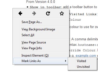 Context menu in other instances: Marks Links as Visited or Unvisited