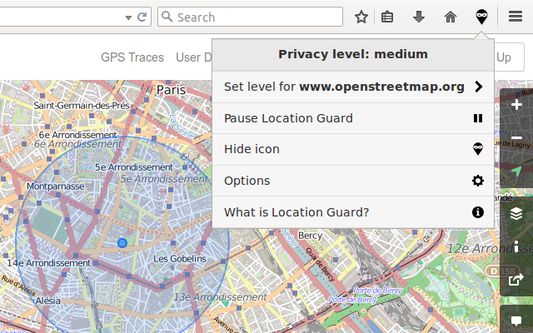 Location guard in use on openstreetmap.org