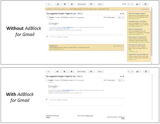 Before and after AdBlocker for Gmail™