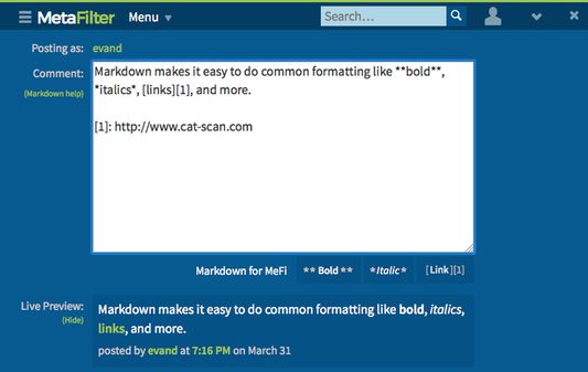 Now you can use Markdown in your MetaFilter comments.