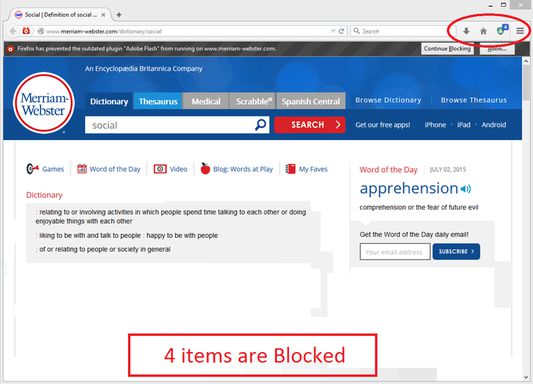 4 social items are blocked in a sample webpage