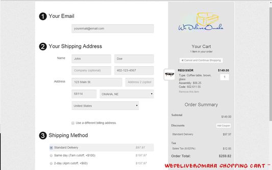 Checkout interface with assembly and delivery rate bundled. *if assembly option was chosen.