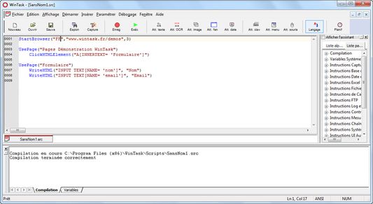 Exemple de script WinTask permettant la saisie automatique dans un formulaire Web.
