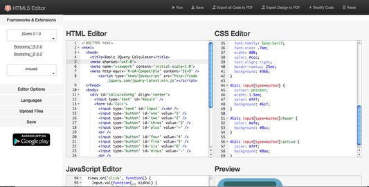 HTML, CSS and JavaScript Editor