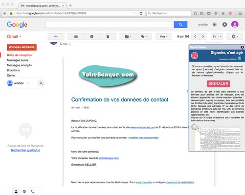 Signalement d'un e-mail depuis le webmail Gmail