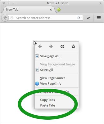 Copy and Paste browser tabs using the context menu.