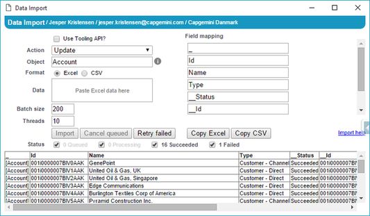 Perform quick one-off data exports and imports directly from within Salesforce. Data can be easily copied to and from Excel. No need to log in again when you are already logged in with your browser.