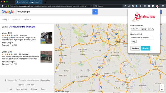 Screenshot of amat.su firefox extension on google maps.
