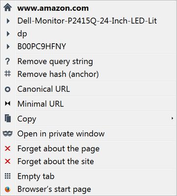 Context menu of UsableHomeButton 1.3+ (pre-Firefox-57)