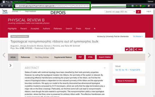 Após clicar na extensão, o endereço é traduzido para o sistema do Portal de Periódicos da CAPES