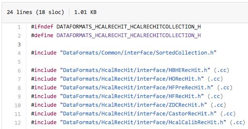 Header files being linked, with additional links to source files.