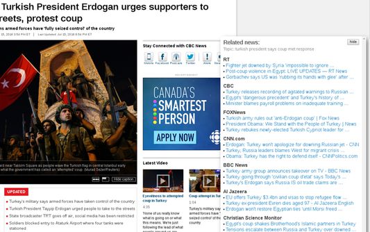 Sidebar with relevant news content is displayed on bottom-right.
