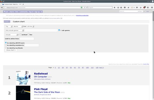 Navigate to a rateyourmusic.org's chart or an user submitted list