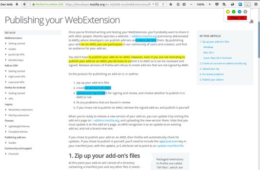 Text Highlighted by Surligneur and popup menu