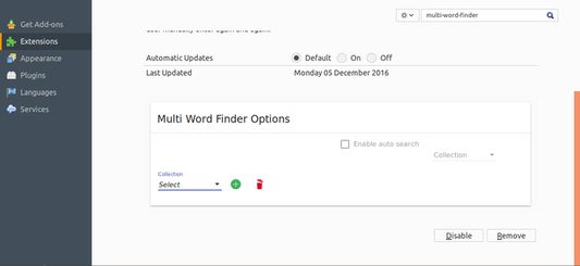 Options page to manage word collections
