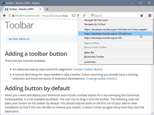 Navigate Up WE - toolbar button menu