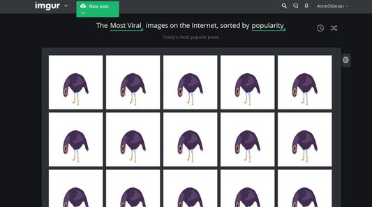 imgur.com homepage with the images replaced by the trash dove.