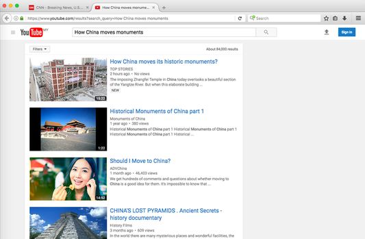 After clicking "Search on YouTube", a new tab will open with the results of your search