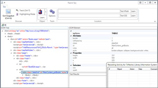Rapise web spy tools showing you the contents of a web page with all of the attributes.