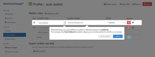 Customize proxies for different URLs using Auto Switch.