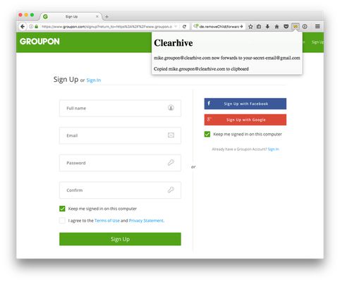 Using the Clearhive addon to make a forwarder for Groupon.