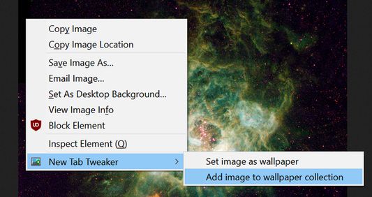When opting for a display of a wallpaper, this image context menu becomes available.