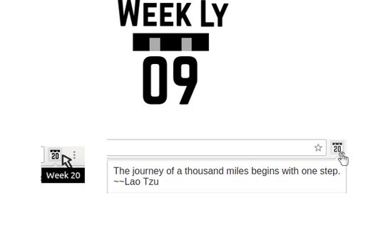 Using Week Ly:
1- Click shows a random quote
2- Hover to show week number!