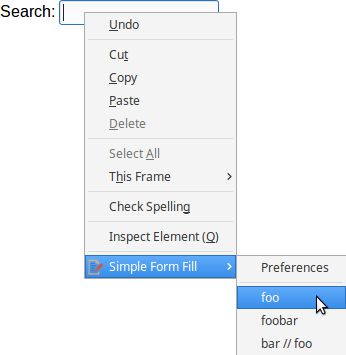 Use the context menu on input fields to fill one of the configured items.