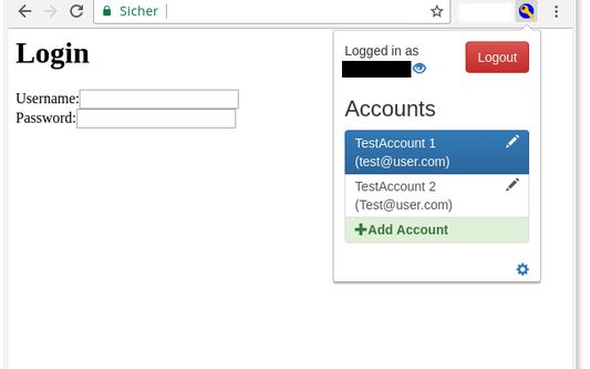 Addon popup window for selecting accounts.